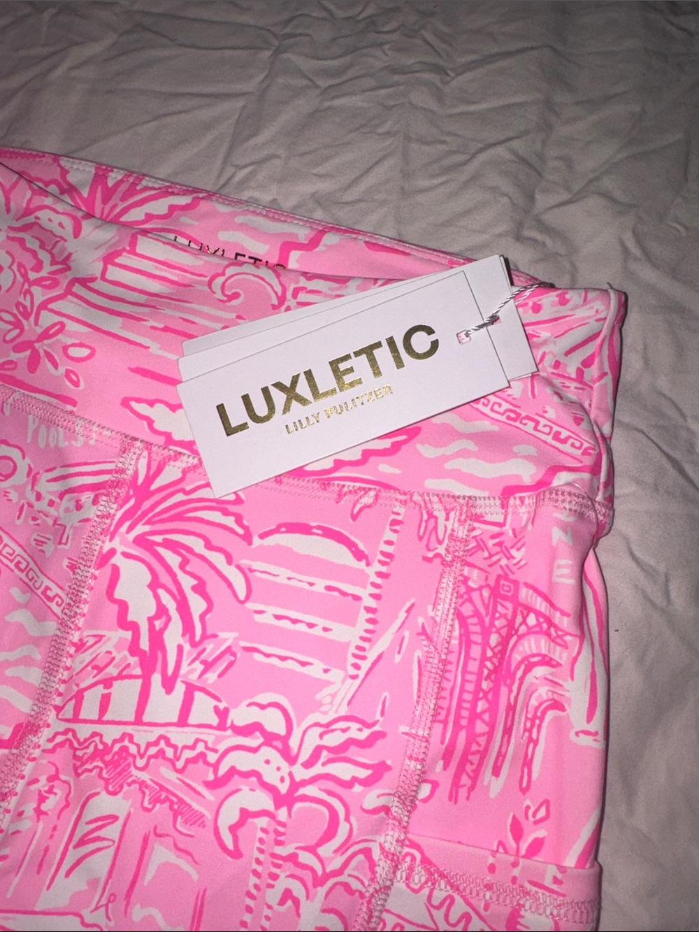 Lilly Pulitzer Neon Pink Tropical Print Luxletic Bicycle Shorts - Picture 4 of 8